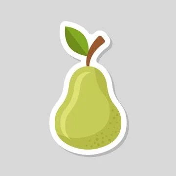 Pear sticker icon in flat style. Fresh fruit vector illustration on isolate.. Stock Illustration