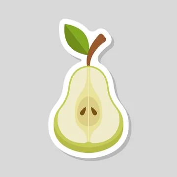 Pear sticker icon in flat style. Fresh fruit vector illustration on isolate.. Stock Illustration