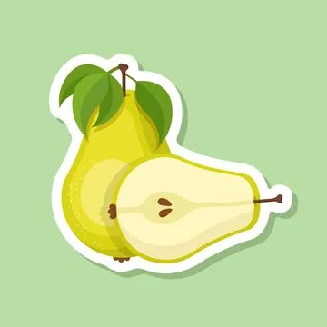 Pear sticker icon in flat style. Fresh fruit vector illustration on isolate.. Stock Illustration
