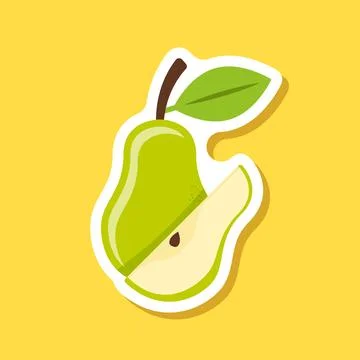 Pear sticker icon in flat style. Fresh fruit vector illustration on isolate.. Stock Illustration