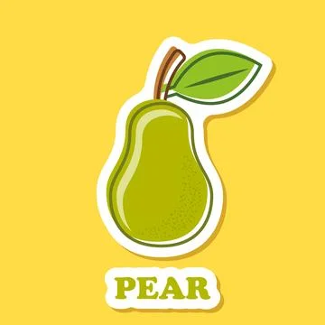 Pear sticker icon in flat style. Fresh fruit vector illustration on isolate.. Stock Illustration