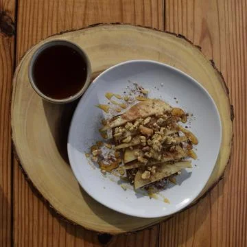 Pear toast with tea Stock Photos