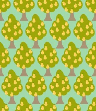 Pear tree seamless pattern. Orchard background. Garden trees ornament Stock Illustration