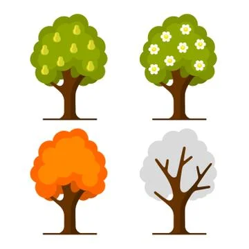 Pear Tree Set on White Background. Vector Stock Illustration