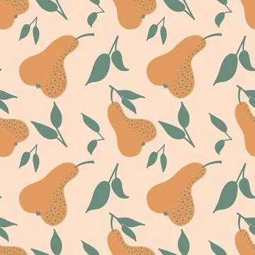 Pear vegetable seamless pattern, cute doodle background for textile and scrap Stock Illustration