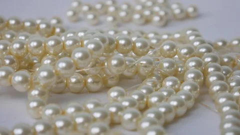 Pearl Beads Macro. Removed Camera from the Pearl necklace. Background with beads Stock Footage 123073712