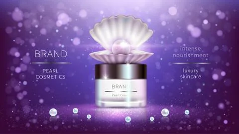 Pearl cosmetics, vector realistic advertising poster Illustrazione stock