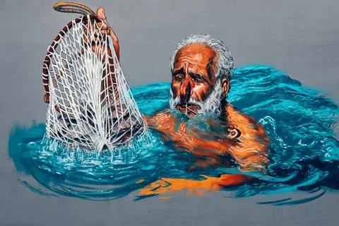 Pearl diver, drawing on the wall. Stock Illustration