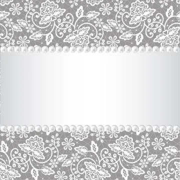 Pearl frame on lace background Stock Illustration