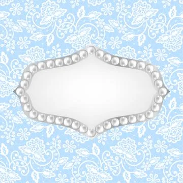 Pearl frame on lace background Stock Illustration