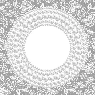 Pearl frame on lace background Stock Illustration