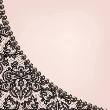 Pearl frame on lace background Stock Illustration