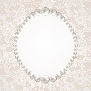 Pearl frame on lace background Stock Illustration