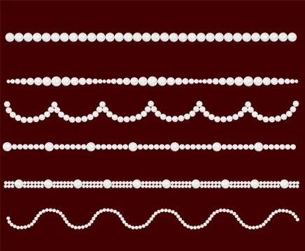 Pearl glamour borders. Vector bride pearls vintage accessories necklace patte Stock Illustration