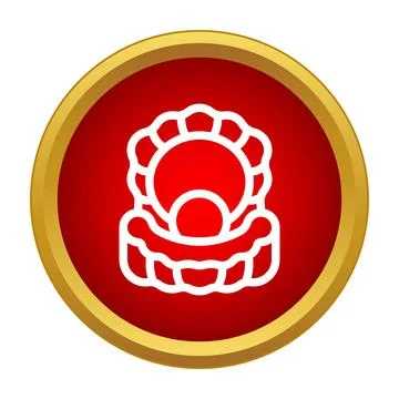 Pearl inside oyster shell icon red button 库存插图
