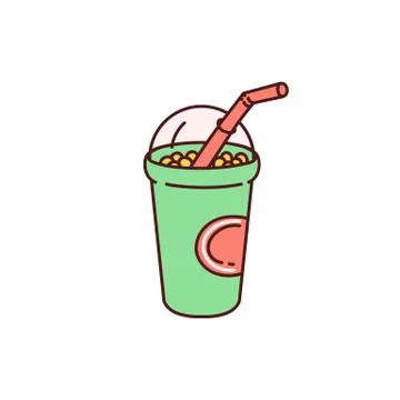 Pearl milk bubble tea in plastic container vector sketch illustration isolated. Stock Illustration