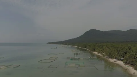 Pearl mining place on the beach in Vientam 4K Drone shot Stock-Footage 119451675