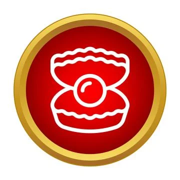 Pearl in open oyster shell icon with red background Illustrazione stock