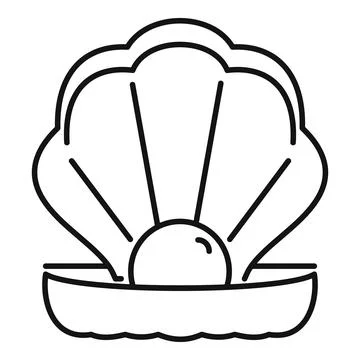 Pearl in open oyster shell line icon Stock Illustration