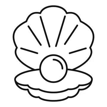 Pearl in open seashell line art icon 스톡 일러스트