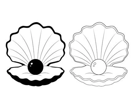 Pearl in the open shell icon. Open seashell sign. Sea and ocean symbol. Stock Illustration