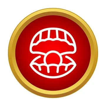 Pearl oyster shell icon on red gold circle Stock Illustration