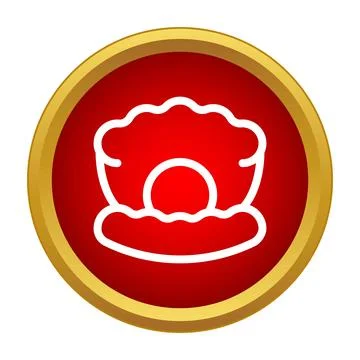 Pearl in oyster shell icon on red circle Illustrazione stock