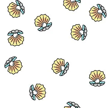 Pearl oyster shell vector seamless pattern Illustrazione stock