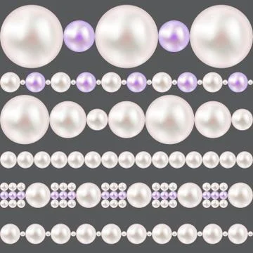 Pearl Realistic Borders Set Vector Illustration Illustrazione stock