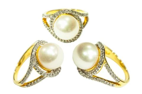 Pearl ring isolated on white Stock Photos
