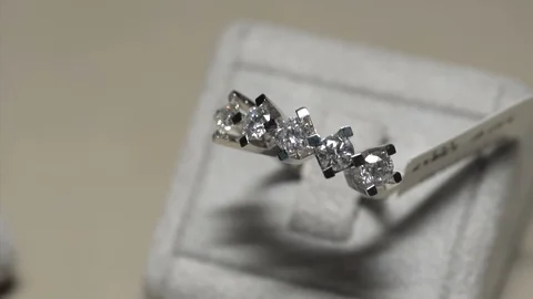 Pearl ring shine diamonds. D color pearl ring in jeweler shop Stock Footage 118696300