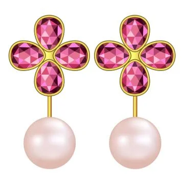 Pearl ruby earrings mockup, realistic style Illustrazione stock