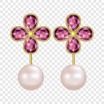 Pearl ruby earrings mockup, realistic style Illustrazione stock