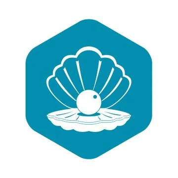 Pearl in a sea shell icon, simple style Stock Illustration