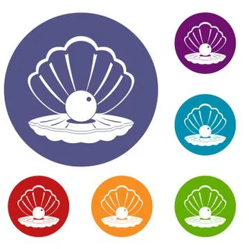 Pearl in a sea shell icons set Stock Illustration