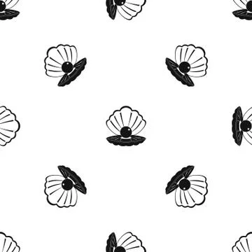 Pearl in a sea shell pattern seamless black Stock Illustration