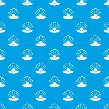 Pearl in a sea shell pattern seamless blue Stock Illustration