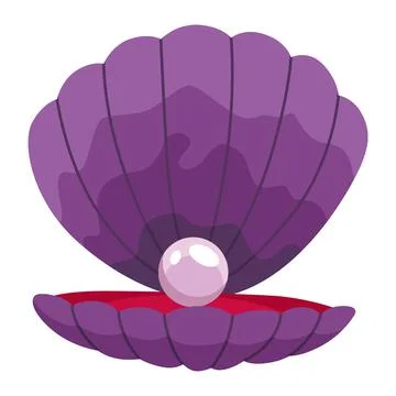 Pearl in seashell. Open seashell scallop and pearl shell icon. Beautiful pearl 스톡 일러스트
