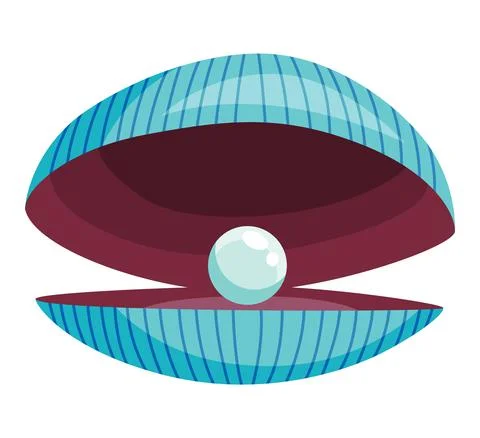 Pearl in seashell. Open seashell scallop and pearl shell icon. Beautiful pearl Stock Illustration