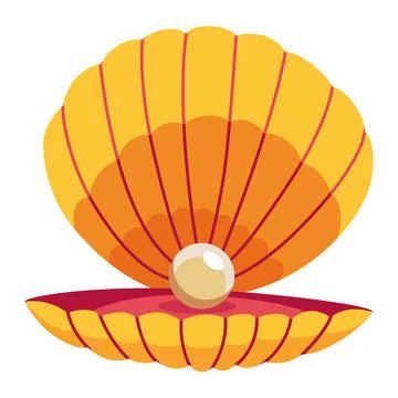 Pearl in seashell. Open seashell scallop and pearl shell icon. Beautiful pearl Stock Illustration