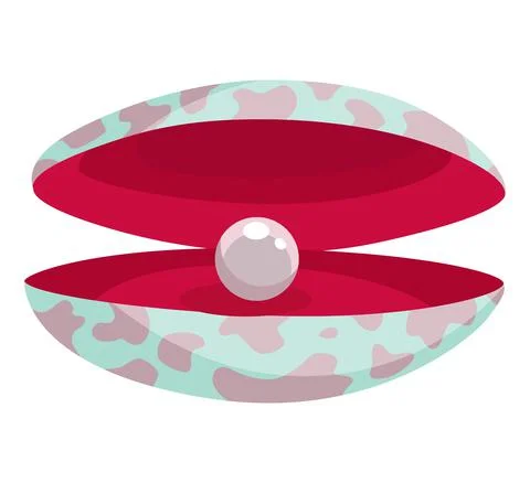 Pearl in seashell. Open seashell scallop and pearl shell icon. Beautiful pearl Stock Illustration
