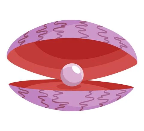 Pearl in seashell. Open seashell scallop and pearl shell icon. Beautiful pearl Stock Illustration