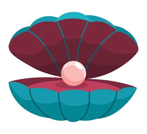 Pearl in seashell. Open seashell scallop and pearl shell icon. Beautiful pearl Stock Illustration