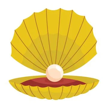 Pearl in seashell. Open seashell scallop and pearl shell icon. Beautiful pearl Stock Illustration