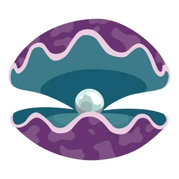Pearl in seashell. Open seashell scallop and pearl shell icon. Beautiful pearl Stock Illustration