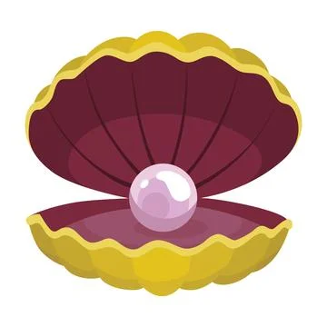 Pearl in seashell. Open seashell scallop and pearl shell icon. Beautiful pearl Stock Illustration