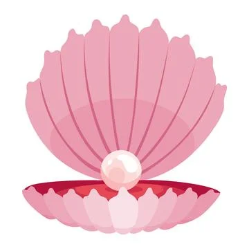 Pearl in seashell. Open seashell scallop and pearl shell icon. Beautiful pearl 스톡 일러스트