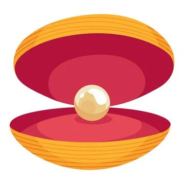 Pearl in seashell. Open seashell scallop and pearl shell icon. Beautiful pearl 스톡 일러스트