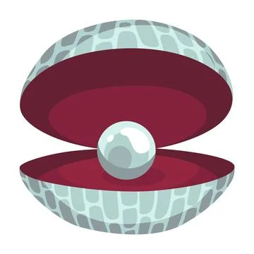 Pearl in seashell. Open seashell scallop and pearl shell icon. Beautiful pearl Stock Illustration