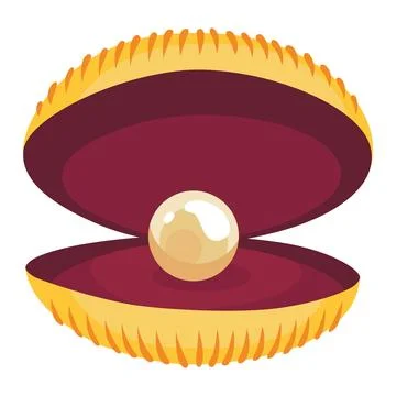 Pearl in seashell. Open seashell scallop and pearl shell icon. Beautiful pearl Stock Illustration